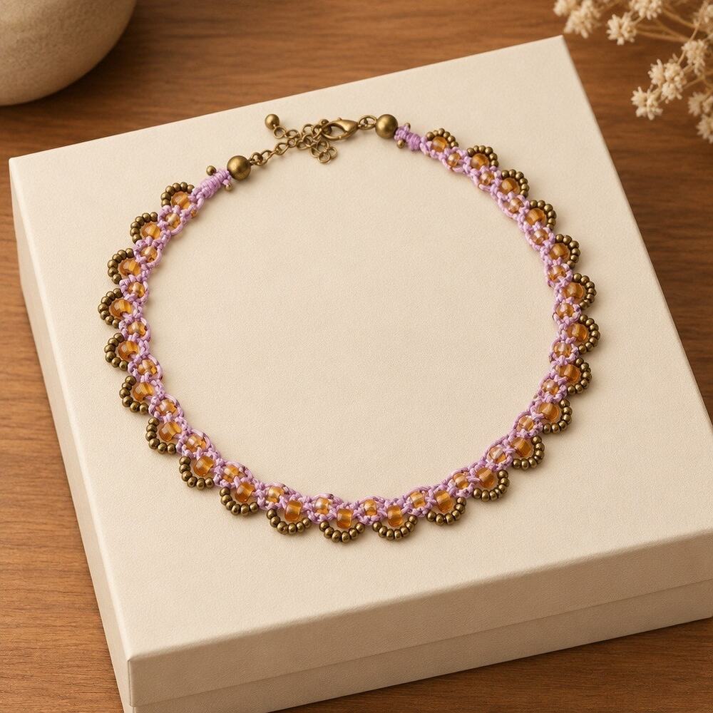 ✨ HANDCRAFTED PASTEL LAVENDER MICRO-MACRAME SCALLOP CHOKER ✨